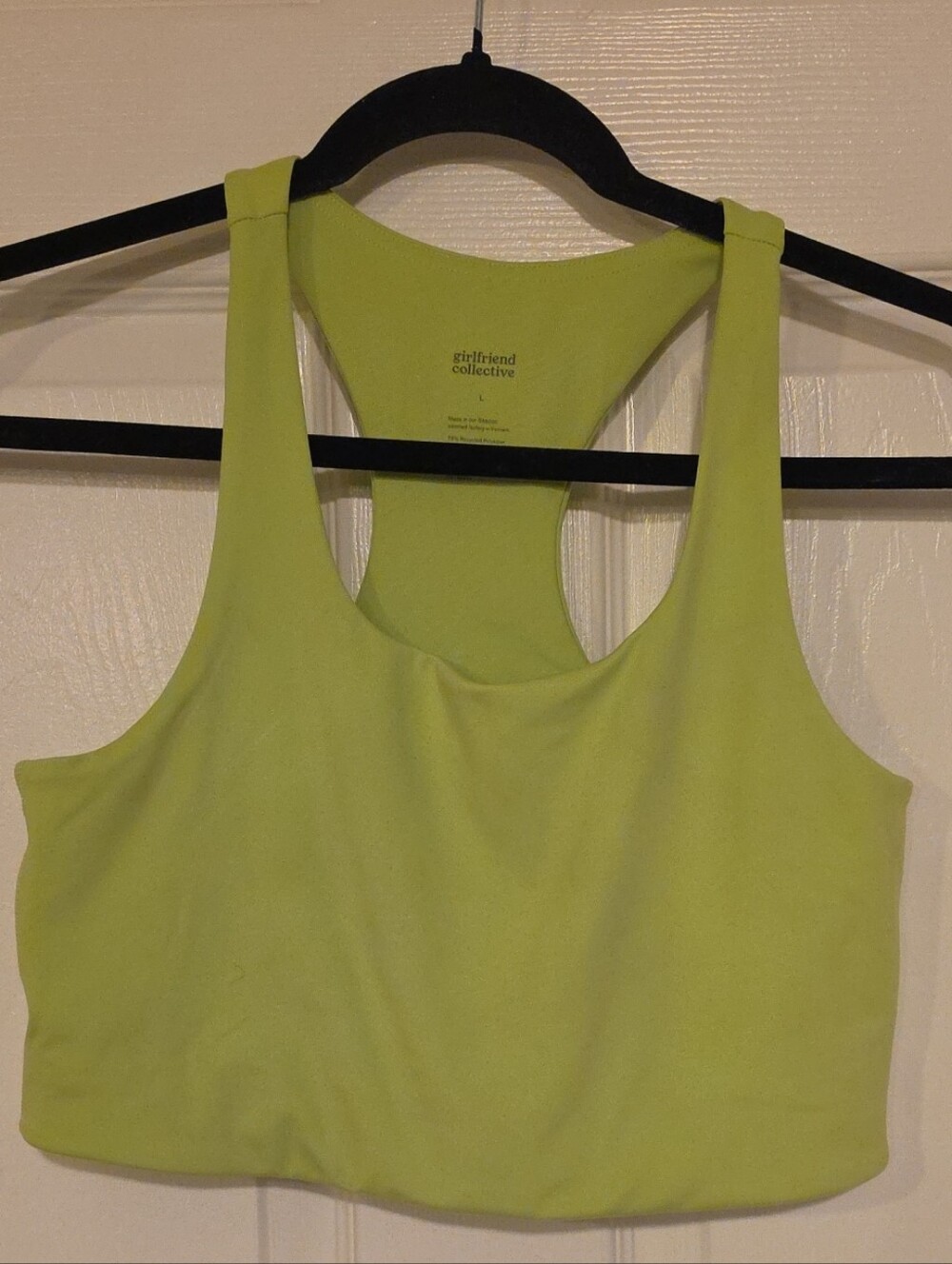 girlfriend collective neon lime racerback crop bra